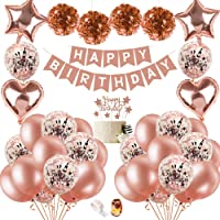 SPECOOL Decoración De Cumpleaños para Mujeres De Oro Rosa- Globos De Confeti De Oro Rosa De Feliz Cumpleaños con Adorno…